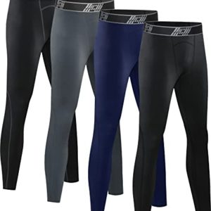HOPLYNN 4 Pack Youth Boy’s Compression Pants Leggings Tights Athletic Base Layer Under Pants Gear for Football Sports