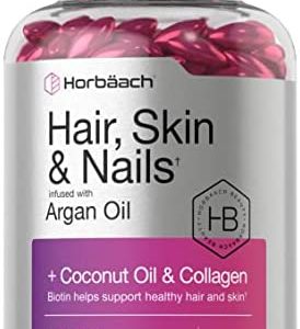 Hair Skin and Nails Vitamins | 300 Softgels | with Biotin and Collagen | Infused with Argan Oil and Coconut Oil | Non-GMO, Gluten Free Supplement | by Horbaach