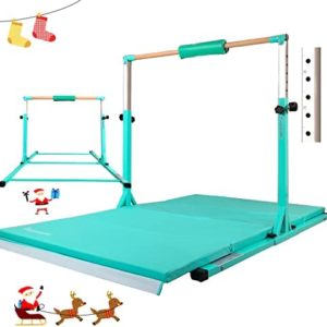 PreGymnastic Updated 6ft Base No Wobble Expandable Gymnastics Kip Bar, Fiberglass Rail & 304 Stainless Steel Regulating Arms, Adjustable Height 3'-5' Gymnastics Bar