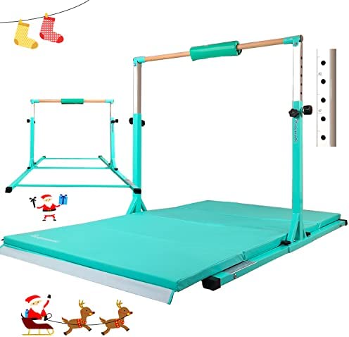 PreGymnastic Updated 6ft Base No Wobble Expandable Gymnastics Kip Bar, Fiberglass Rail & 304 Stainless Steel Regulating Arms, Adjustable Height 3'-5' Gymnastics Bar