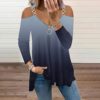 Plus Size Tops for Women, Women Long Sleeve Casual Tunic Zipper V Round Neck Off Shoulder Top Blouse Shirts - Image 2