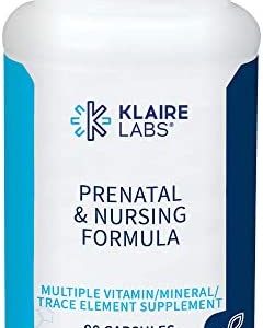 Klaire Labs Prenatal & Nursing Formula - Multivitamin & Multimineral with Chelated Iron & Active Folate for Pregnancy, Breastfeeding and Child-Bearing Years, Dairy-Free (90 Capsules)