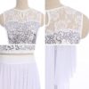 ODASDO Lyrical Dance Costume for Women Sequin Lace Floral Crop Top Asymmetrical Flowy Mesh Tulle Skirt 2pcs Outfit - Image 4