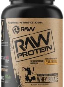 RAW Whey Isolate Protein Powder, Peanut Butter - 100% Grass-Fed Sports Nutrition Protein Powder for Muscle Growth & Recovery - Low-Fat, Low Carb, Naturally Flavored & Sweetened - 25 Servings