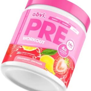 Obvi Pre Workout for Women, Preworkout, Designed for Energy, Stamina and Focus, No Crash or Jitters, Made with Beta Alanine and L-Citrulline Malate 2:1 (20 Servings, Strawberry Lemonade)