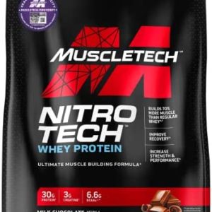 Whey Protein Powder | MuscleTech Nitro-Tech Whey Protein Isolate & Peptides | Protein + Creatine for Muscle Gain | Muscle Builder for Men & Women | Sports Nutrition | Chocolate, 10 lb (100 Servings)