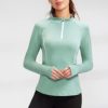 Women's Winter Fitness Running Yoga Suit Long Sleeve Elastic Tight Stand Collar Sports Sweatshirt Top Girl House (Green, S) - Image 3