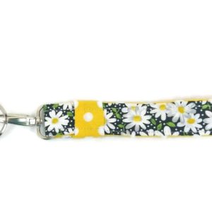 White Daisy Fabric Key Chain or Fob