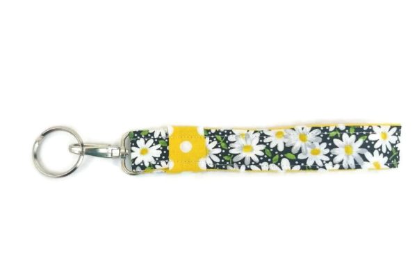 White Daisy Fabric Key Chain or Fob