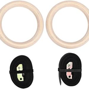 Keenso Wood Gymnastics Rings Sport Workout Equipment Wood Gym Rings Wooden Gymnastics Rings Kids Swinging Rings Adjustable Birch 25mm with Hanging Belt Children's Sports Equipment
