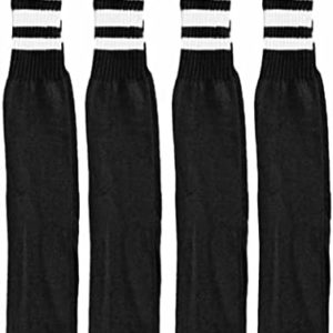4 Pair Black Knee High Tube Socks 3 White Stripes Classic 24" Soccer Sport 10-15