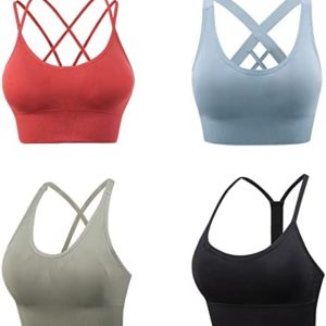 WINIWEY 4 Pack Womens Sports Bra Cross Back Bra Workout Strappy Bra Active Fitness Yoga Bras
