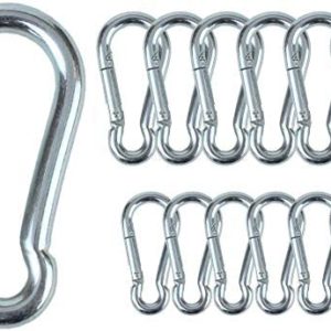 Branded Boards Black & Silver Heavy Duty Bushcraft Zinc-Galvanized Steel Carabiner Spring Snap Clip Link Hooks. 200-500lb Load. 6 Packs & 12 Packs