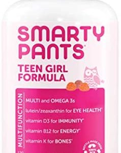 SmartyPants Teen Girl Formula, Daily Multivitamin Gummies: Vitamins C, B12, K, Zinc, & Biotin for Immune Support, Energy, Skin & Hair Support, Assorted Fruit Flavor, 120 Gummies (30 Day Supply)