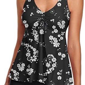 Plus Size Swimsuit for Women Floral Two Piece Bathing Suits Swimsuits Tummy Control Tank Top with Boyshorts Swimwears