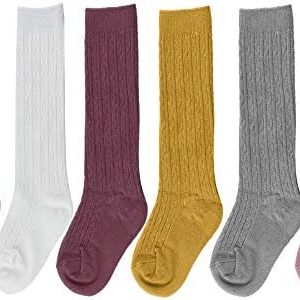 Bestjybt 6 Pairs Toddler Girls Boys Knee High Socks Little Girls Cable Knit Cotton Stockings