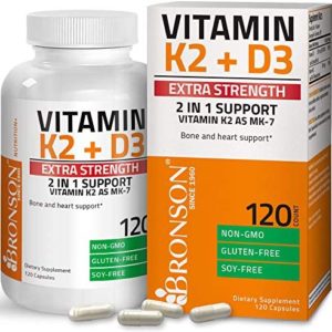 Bronson Vitamin K2 (MK7) with D3 Extra Strength Supplement Bone Health Non-GMO Formula 10,000 IU Vitamin D3 & 120 mcg Vitamin K2 MK-7 Easy to Swallow Vitamin D & K, 120 Capsules