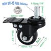 DICASAL 4 Pack 1.5 Inch Swivel Stem Casters, Non-Marking Polyurethane Wheels 330 Lbs with Diameter 3/8"- 16 x 1" Stem Thread and Nuts for Carts Trolley Furniture - Image 3
