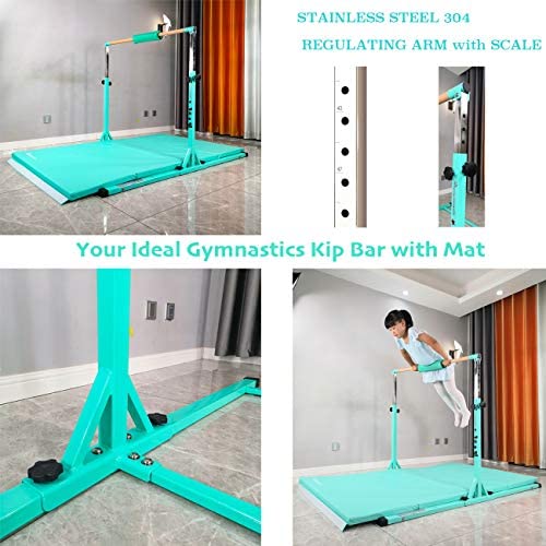 PreGymnastic Updated 6ft Base No Wobble Expandable Gymnastics Kip Bar, Fiberglass Rail & 304 Stainless Steel Regulating Arms, Adjustable Height 3'-5' Gymnastics Bar - Image 2
