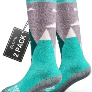 OutdoorMaster Kids Ski Socks - Merino Wool Blend, OTC Design w/ Non-Slip Cuff