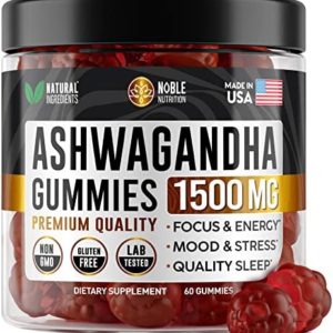 Ashwagandha Gummies by Noble Nutrition - with Organic Ashwagandha Root - Mood Boost, Immune Support, and Energy Increase Ashwagandha Supplements - 60 Gummies
