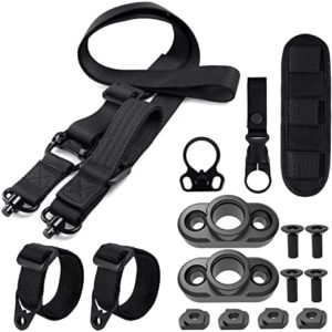 HANAMO Rifle Sling 2Point Sling Quick Adjust with QD Sling Swivels, 2 PCS QD Sling Mount for Mlok Rail, Two Point Sling Gun Sling Strap with Fast Adjust Loop Quick Release Sling Attachment