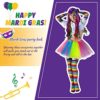 SATINIOR Women 80s Costume Set Circus Costume Clown Costume Set for Women Long Curly Cosplay Wig Fancy Dress Tutu Leg Glove (Rainbow Colors,Large) - Image 7