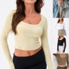 Plus Size Tops for Women, Long Sleeve Shirts for Women Y2k Skinny Square Neck Bodycon Shirts Streetwear - Image 6