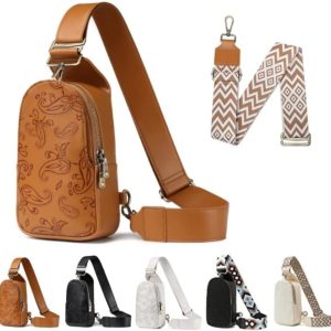 AI EN JIU Sling Bag for Women, Crossbody Fanny Pack Sling Chest Bag for Women, Leather Sling Daypack Shoulder Backpack