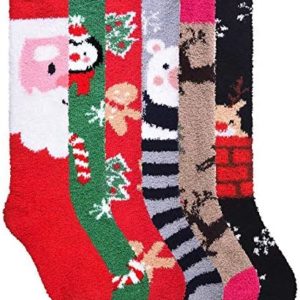 I&S 6 Pairs Cozy Soft Fuzzy Knee High Socks Warm Fleece Assorted Colors Patterns