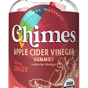 Chimes Apple Cider Vinegar Gummies + Ginger — Organic ACV Gummies (USA Made, 1,000mg & 60mg Ginger per 2-Gummies) ACV w/Mother Ginger Gummies, Weight Loss, Detox, & Cleanse - 60 Count