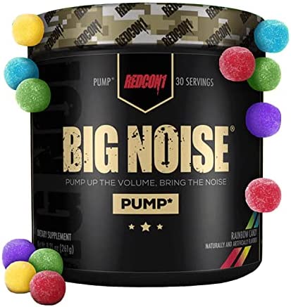 REDCON1 Big Noise Non-Stim Preworkout, Rainbow Candy - Caffeine Free Pre Workout - Vegan, Keto Friendly Supplement with Acetyl L-Carnitine & Betaine Anhydrous for Focus + Endurance (30 Servings)