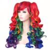 ColorGround Long Curly Cosplay Wig with 2 Ponytails(Rainbow Color) - Image 4