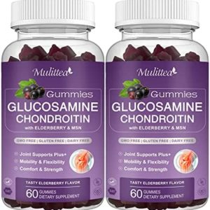 MULITTEA Glucosamine Chondroitin Gummies - Extra Strength Joint Support Gummies with MSM & Elderberry for Natural Joint Support supplemen, Antioxidant Immune Support for Adults, Men & Women-(2 Pack)
