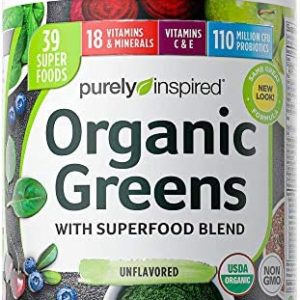 Greens Powder Smoothie Mix | Purely Inspired Organic Greens Powder Superfood, Unflavored, 24 Servings (Package May Vary), 8.57 Ounce (Pack of 1)