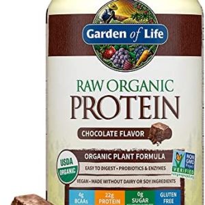 Garden of Life Raw Organic Plant Based Protein Powder, Chocolate - Vegan Protein Shake with BCAAs, Probiotics & Digestive Enzymes - No Soy, Dairy, Lactose or Gluten, Sugar Free - 20 Servings