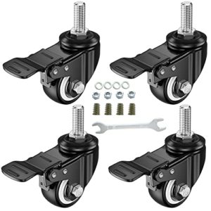 DICASAL 4 Pack 1.5 Inch Swivel Stem Casters, Non-Marking Polyurethane Wheels 330 Lbs with Diameter 3/8"- 16 x 1" Stem Thread and Nuts for Carts Trolley Furniture