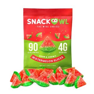 Snack Owl Vegan Sour Gummy Candy – Gluten Free, Low Calorie Candy - Guilt Free & Delicious Healthy Gummy Snacks - (Watermelon Slices)
