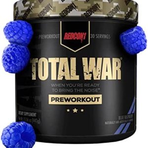 REDCON1 Total War Pre Workout Powder, Blue Raspberry - Beta Alanine + Citrulline Malate Vegan & Keto Friendly Preworkout for Men & Women with 320mg of Caffeine - Fast Acting HMB (30 Servings)