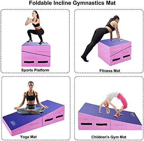 Polar Aurora Incline Gymnastics Mat Wedge 48'' Folding Gymnastics Gym Fitness Skill Shape Tumbling Mat for Kids Play Home Exercise Aerobics - Image 2