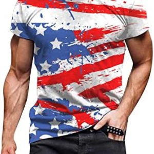 American Flag T-Shirt for Men Patriotic Shirt USA Flag Stars Stripes Print Summer Short Sleeve Tee Shirt 4th of July Tops