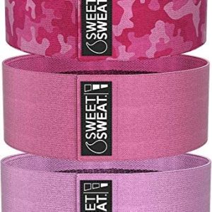 Sweet Sweat Hip Bands and Resistance Set with 3 Levels of Resistance | Non-Slip Fabric Booty Bands for Squats & Lunges | Includes Free Mesh Carrying Bag