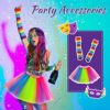 SATINIOR Women 80s Costume Set Circus Costume Clown Costume Set for Women Long Curly Cosplay Wig Fancy Dress Tutu Leg Glove (Rainbow Colors,Large) - Image 6