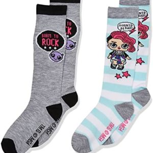 L.O.L. Surprise! girls Lol Surprise! 2 Pack Knee High Socks, Grey Stripe, Shoe Size 3-8 US