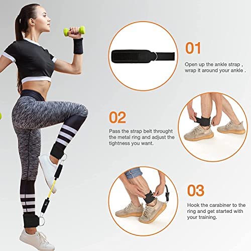 hugeneroy Ankle Resistance Bands - Ankle Tube Band with Adjustable Straps - 5 Resistance Bands with Light, Medium & Heavy Resistance Levels for Women & Men Easy Workout (Multicolor-150lbs) - Image 4