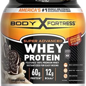 Body Fortress Super Advanced Whey Protein Powder, Cookies N’ Crème, Immune Support (1), Vitamins C & D Plus Zinc, 1.78 lbs