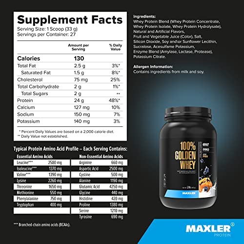 Maxler 100% Golden Whey Protein - 24g of Premium Whey Protein Powder per Serving - Pre, Post & Intra Workout - Fast-Absorbing Whey Hydrolysate, Isolate & Concentrate Blend - Blueberry Muffin 2 lbs - Image 6