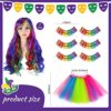 SATINIOR Women 80s Costume Set Circus Costume Clown Costume Set for Women Long Curly Cosplay Wig Fancy Dress Tutu Leg Glove (Rainbow Colors,Large) - Image 2