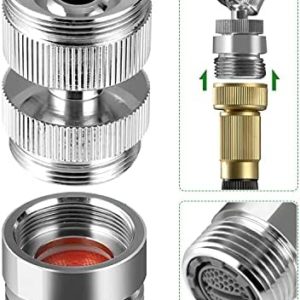 Swivel Faucet to Hose Adapter with Aerator, Sink Hose Attachment for Faucet to Garden Hose 3/4 Inches, 15/16 Male Thread or 55/64-27UNS Female Thread to Faucet, Solid Brass, Chrome