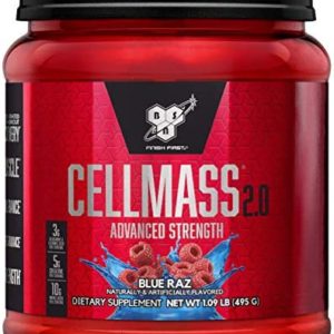 BSN CELLMASS 2.0 Post Workout Recovery with BCAA, Creatine, & Glutamine - Keto Friendly - Blue Raz, (25 Servings)